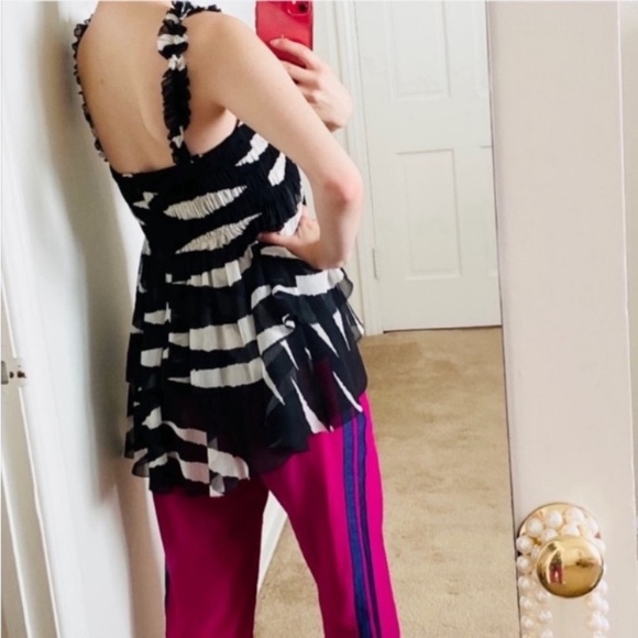 Tory Burch Lucia Black/White Zebra Stripes Straps Tunic Top SZ 4 - Picture 2 of 7